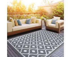 Outdoor tapijt, weerbestendig en uv-bestendig, groot buitentapijt, omkeerbaar, grijs, picknickkleed, kunststof tapijt, waterdicht, woonkamertapijt, terrastapijt, voor balkon, tuin, camper, 150