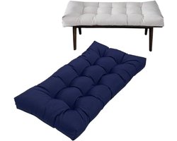 Outdoor tuinstoel zitkussen patio bankkussen met antislipbandjes, waterdichte oppervlakte zachte katoenen vulling, kussens voor veranda rieten loveseat (marineblauw, 150 x 50 cm)