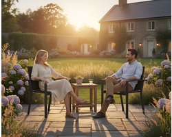 Outdoor Tuinstoelen Set van 2 – Luxe Aluminium Stoelen met Armleuningen & Dik Katoenen Zitkussen – Weerbestendig, Stapelbaar & 160 kg Belastbaar – Donkergrijs – 48,5 x 60 x 82,5 cm – Altameubel