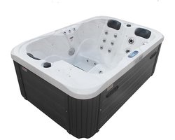 Outdoor Whirlpool 3 Personen – Novihome® Spa Tino Deluxe – 29 Massagejets, 550L, Balboa Verwarming & Bediening, LED Verlichting, Wintervast Geïsoleerd, Hoogwaardig Aristech Acryl, Zilver-Wit Marmerlook, 2 Zitplaatsen & 1 Ligplaats