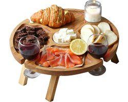 Outdoor wijntafel, draagbaar, picknicktafel, rond, hout, draagbaar, outdoor, wijntafel, picknicktafel, inklapbaar, hout, voor tuinwachters en camping, strand (30 x 16 cm)