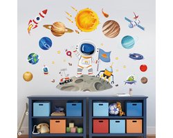 Outer Space Astronaut Muurstickers Planeten Raket Peel en Stick Wall Art Decals voor Baby Nursery Kids Slaapkamer Speelkamer