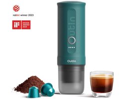 Outin - Draagbare Elektrische Espressomachine | Koffiezet apparaat voor Onderweg | Capsules & Gemalen Koffie | Portable Espresso Machine | Snelle Waterverwarming | 20 bar | Draagbare Koffiemachine | Reis & Camping Koffiezetapparaat | 12 volt