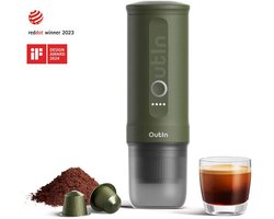 Outin - Draagbare Elektrische Espressomachine | Koffiezet apparaat voor Onderweg | Snelle Waterverwarming | Italiaans Design | Capsules & Gemalen Koffie | 20 bar | Draagbare Koffiemachine | Reis & Camping Koffiezetapparaat | 12 volt
