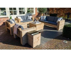 Outside Meubelen | Complete tuinbanken steigerhout set 7 zitplaatsen| Old look | Antraciet kussens