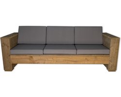 Outside Meubelen | Tuinbank | Steigerhout | driepersoons bank | Old look | Grijze kussens | Tuinbankje | Tuinmeubelen | Loungeset