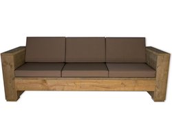 Outside Meubelen | Tuinbank steigerhout | driepersoons bank | Old look | Taupe kussens | Tuinbankje | Tuinmeubelen | Loungeset