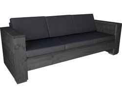 Outside Meubelen | Tuinbank steigerhout | driepersoons bank | Zwart  | Antraciet kussens | Tuinbankje | Tuinmeubelen | Loungeset