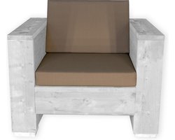 Outside Meubelen | Tuinbank steigerhout | Eenpersoons bank | Wit | Taupe kussens | Tuinbankje | Tuinmeubelen | Loungeset