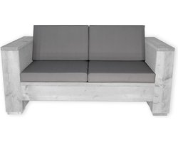 Outside Meubelen | Tuinbank steigerhout | Tweepersoons bank | Wit  | Grijze kussens | Tuinbankje | Tuinmeubelen | Loungeset