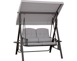 Outsunny 2-zits veranda schommel tuinschommel met zonnedak + kussen tafel metaal + polyester beige + bruin 162 x 118 x 173 cm