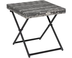 Outsunny-Beistelltisch-Stahl, Polyrattan-40L x 40B x 40H cm-Grau