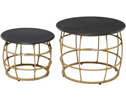 Outsunny bijzettafelset – staal, PE-rattan – zandkleur - 60x60x47 cm