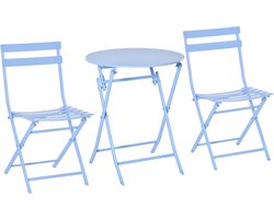 Outsunny - Bistroset - 3-delig - met 2 stoelen - Lichtblauw