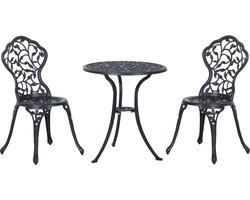 Outsunny - Bistroset - met 2 Stoelen - Weerbestendig - Zwart
