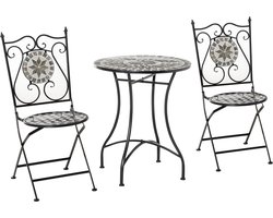 Outsunny Buiten Bistro Set Metaal, Keramische tegel Ø60 x 71H cm Grijs+Zwart