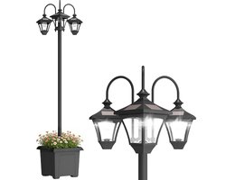 Outsunny Buitenlamp Lantaarnpaal-ABS, Roestvrij staal-52L x 52B x 185H cm-Zwart