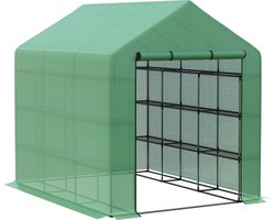 Outsunny - Foliekas - met Planken - met Roldeur - Groen