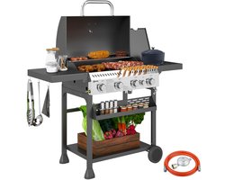 Outsunny gasbarbecue - 4 pitten/1 zijbrander - 135x55x103 cm - zwart