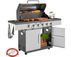 Outsunny-Gasgrill-Stahl, Edelstahl-141L x 55B x 110H cm-Silber