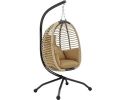 Outsunny Hanging Chair Egg Swing Folding with Cushion and Holder for Indoor and Outdoor Use Metal Rope Polypropylene Rope 110 x 100 x 188 cm Beige