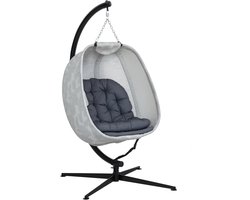 Outsunny - Hangstoel - met Bekerhouder - Staal - Polyester - Grijs