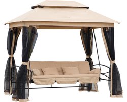 Outsunny Hollywoodschommel tuinschommel schommel met zijwanden 3-zits beige 230 x 149 x 232 cm