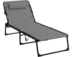 Outsunny ligbed - inklaapbar - met hoofskussen - met tas - grijs