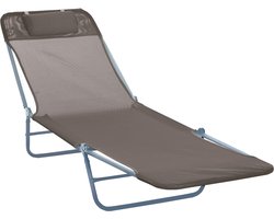Outsunny Ligbed inklapbaar met kussen en 5 standen - Ligstoel - Zonnebed - Tuinligbed - Bruin
