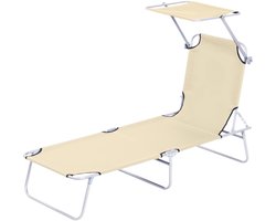 Outsunny ligbed - inklapbaar - met zonnedak - 4 standen - beige