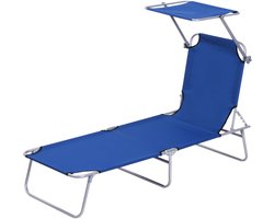 Outsunny ligbed - inklapbaar - met zonnedak - 4 standen - blauw