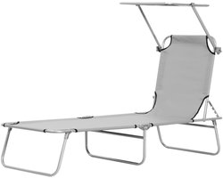 Outsunny ligbed - inklapbaar - met zonnedak - 4 standen - lichtgrijs