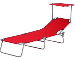 Outsunny ligbed - inklapbaar - met zonnedak - 4 standen - rood