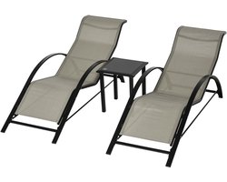 Outsunny ligbed set 2 delig - met tafel - metaal - grijs