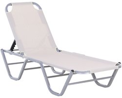 Outsunny - Ligbed - voor buiten - met 5 Niveaus - Oxford Stof - Creme