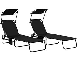 Outsunny Ligstoelenset-Metaal, Oxford-stof-190L x 56B x 28H cm-Zwart