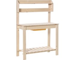 Outsunny Plantentafel met haken tuintafel gemaakt van dennenhout kunststof voor de natuur in de tuin 845-376
