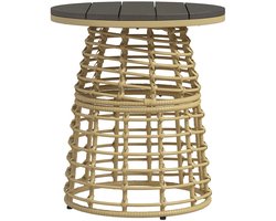 Outsunny Rattan bijzettafel - Geweven hars imitatie rotan - 45x45x50cm - Natuurlijk hout