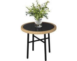 Outsunny Rattan bijzettafel - Geweven hars, staal - Natuurlijke houtafwerking