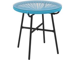 Outsunny Rattan bijzettafel - Metaal - 50x50x50cm - Blauw