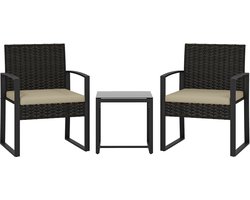 Outsunny Rattan Bistro Set - Staal - 55x58x76cm - Bruin