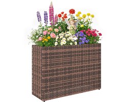 Outsunny Rattan plantenstandaard-PE-rattan, staal-81L x 28B x 58H cm-Bruin