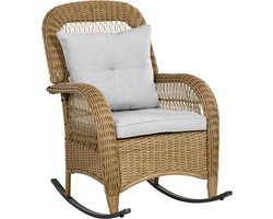 Outsunny Rattan Schommelstoel Staal, PE-rattan, polyester 69L x 92B x 100H cm Geel + lichtgrijs