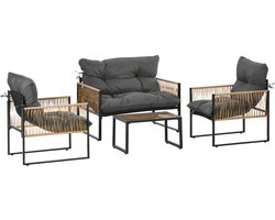 Outsunny-Rattan Sofa Set-PE Rattan, Polyester-106B x 70L x 72Hcm-Dunkelgrau