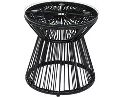 Outsunny Ratten Beistelltisch Eisen, PE-Rattan, Glas Schwarz