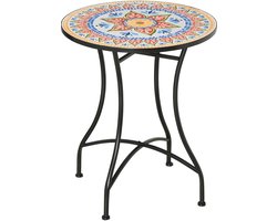 Outsunny ronde tuintafel met keramisch mozaiekblad voor 2 personen - Bistrotafel - Balkontafel - Terrastafel