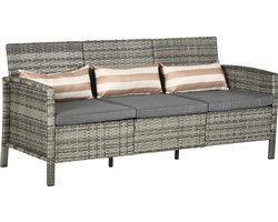 Outsunny Rotan bank - met kussen - Driezitter - wasbaar
