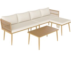 Outsunny-Rotan bankstel-Gevlochten hars-116x65x70cm-Natuurlijk hout