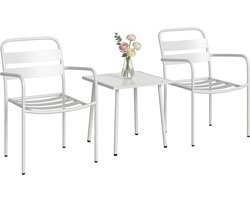 Outsunny Rotan Bistro Set-Gegalvaniseerd staal, gehard glas-55L x 58B x 82H cm-Wit