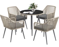 Outsunny-Rotan Eettafelset-Gevlochten hars-54x65x80cm-Bruin